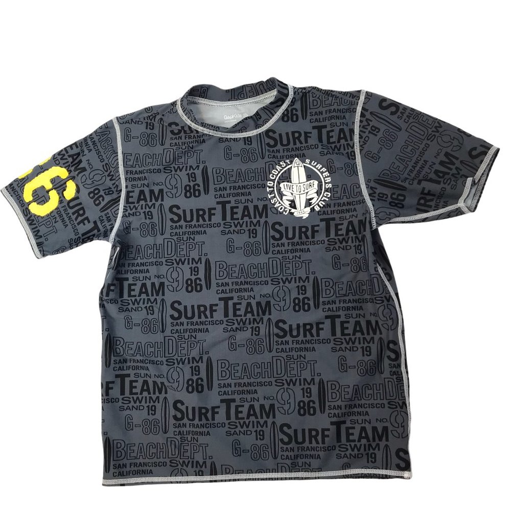 GAPKids Rash Guard Swim Shirt Size Kid's XXL Boy's Girls Youth Gray Black Text
